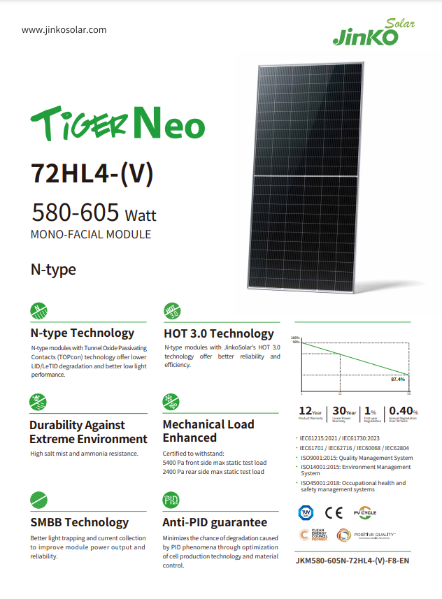 Jinko Tiger Neo 72HL4-(V) 580- - Jinko Solar Panel N-Type review and price